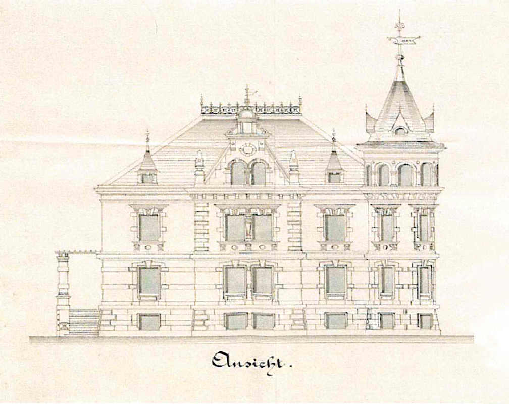 Aufriss der Kebbel Villa aus dem Jahr 1884 (Quelle: Staatsarchiv Amberg)