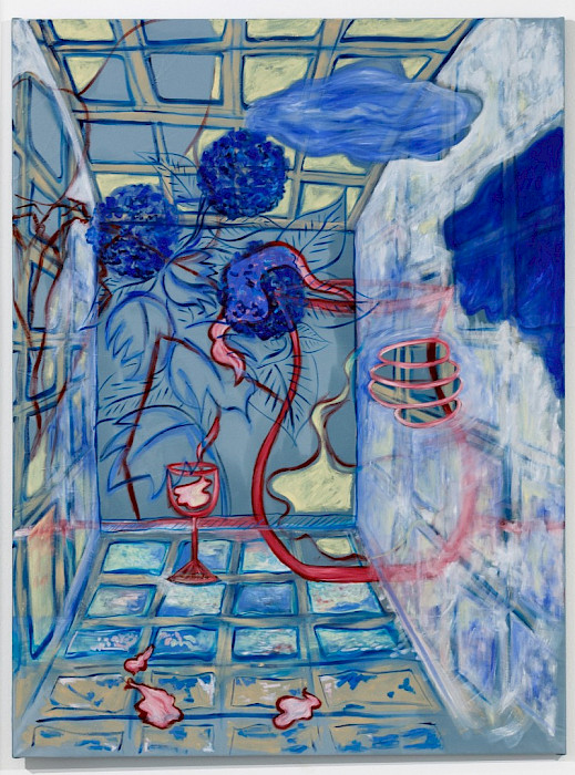 Camille Tsvetoukhine: Untitled, 2025, oil on silk, 160 × 120 cm (Photo: Clemens Mayer)