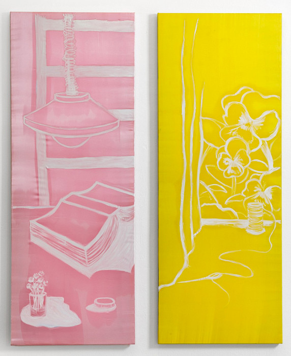 Camille Tsvetoukhine: 2 x Untitled, 2025, oil on silk, 160 x 60 cm each (Photo: Clemens Mayer)
