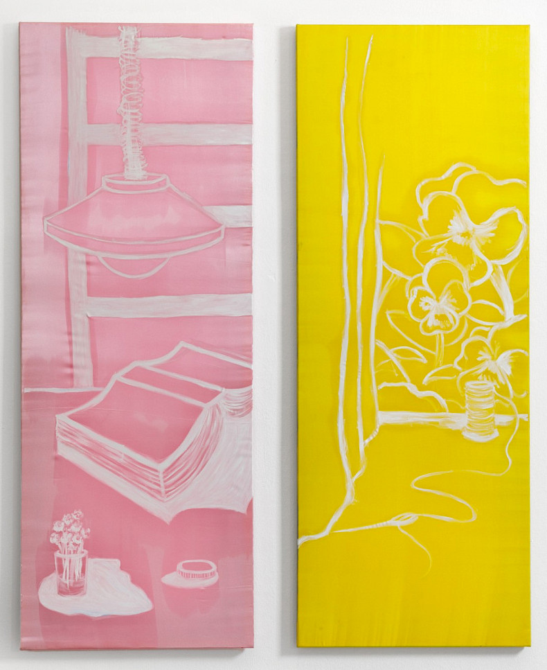 Camille Tsvetoukhine: 2 x Untitled, 2025, oil on silk, 160 x 60 cm each (Photo: Clemens Mayer)