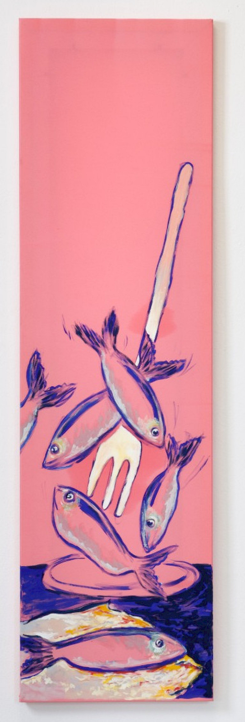Camille Tsvetoukhine: Female Sardine Fisher, 2025, oil on silk, 140 × 40 cm (Photo: Clemens Mayer)