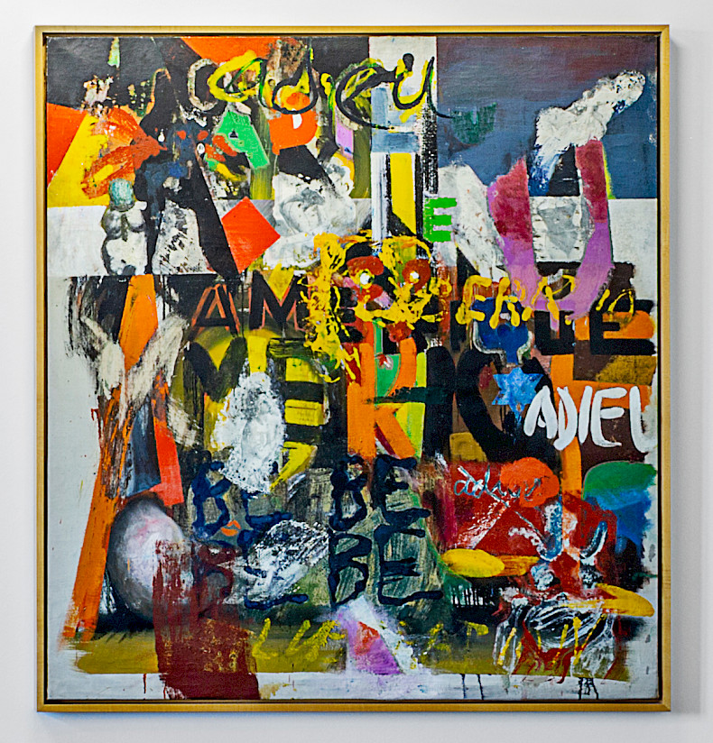 Boris Lurie: Adieu Amerique, 1959 -1960, Ölfarbe und Fototransfer auf Leinwand, 141 × 131 cm, the Estate of Gertrude Stein (Foto: Marcus Rebmann)